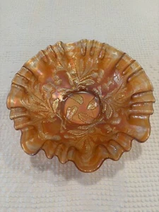 Antica ciotola cardo crimpato arruffato vetro carnevale iridescente calendula Fenton - Foto 1 di 5