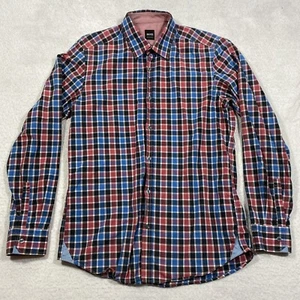 Boss Hugo Boss Dress Shirt Mens M Black Red Blue Plaid Regular Fit Long Sleeve - Picture 1 of 7