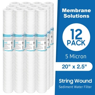 5 Micron 20" x 2.5" String Wound Whole House Well Water Sediment Filter 12-Pack - Image 1 of 4