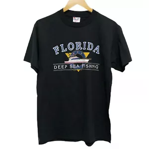 Vintage Florida Hochseeangeln schwarzes T-Shirt Herren United Sports Activewear Etikett 90er - Bild 1 von 9