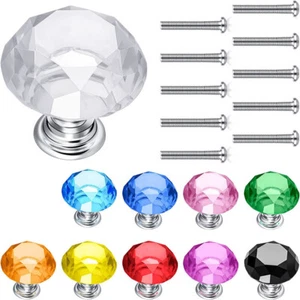 Diamond Crystal Glass Door Knob Drawer Kitchen Cupboard Cabinet Furniture Handle - Picture 1 of 14