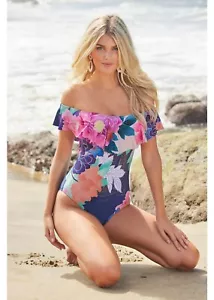 Costume da bagno unico nuovo con etichette $162 taglia 14 Trina Turk Opulent Oasis Ruffle - Foto 1 di 4
