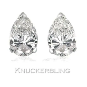 Diamond Solitaire Studs 0.50ct Pear Shape Certified H SI in 18ct White Gold - Picture 1 of 1