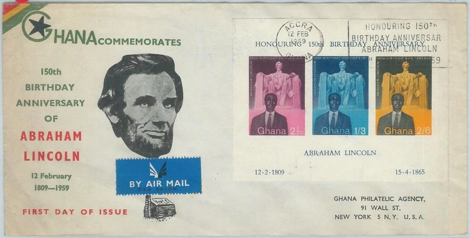 79101 - GHANA - Historia postal - S/S en portada FDC 1959 - Abraham Lincoln Foto 1 de 1