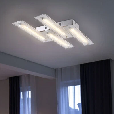Lampada Da Soffitto LED Per Soggiorno 4 Fiamme 3100K Vetro Cristalli Cromo - Immagine 1 di 4