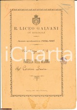 1905 BOLOGNA Regio Liceo GALVANI Pagella Laura CERVINI