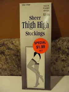 VINTAGE SHEER THIGH HIGH STOCKINGS PUDDY TAN USA SIZE A SHEER DURATOE CLINTON SC - Picture 1 of 2