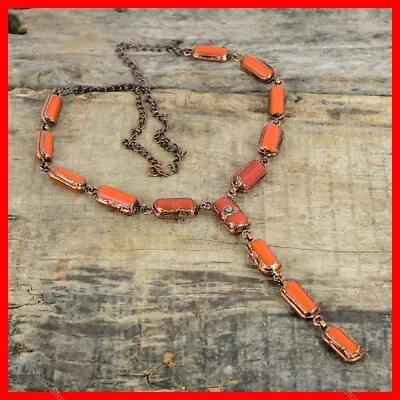 Nuevo Collar Étnico Cadena Boho Electroformado Cobre Natural Rojo Coral Turquesa Foto 1 de 4