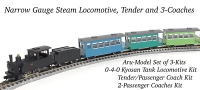 HOn30/HOe Aru-Model Narrow Gauge Steam Locomotive/Tender/3 Coaches Set of 3 Kits - Image 1 of 4