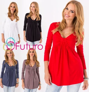 Women's Bubble Top V Neck Long Sleeve Tunic Casual Blouse Sizes 8-18 FU8549 - Picture 1 of 4