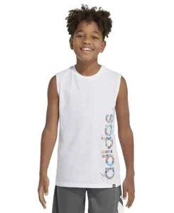 adidas Logo Graphic Sleeveless Top Big Boys XL 18/20 White Crew Neck Pullover - Picture 1 of 14