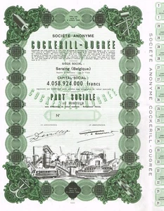 BELGIUM COCKERILL-OUGREE STEEL COMPANY stock certificate/bond - Picture 1 of 1