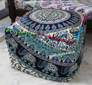 Ottoman Mandala Pouf Cover Cotton Floor Cushion Cover Large Square Case 22" Inch - Picture 1 of 3