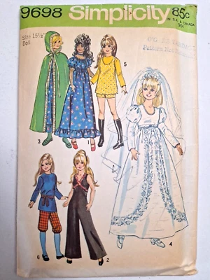15 1/2" Doll Clothing Wedding Dress Veil Simplicity 9698 Sewing Pattern Cut VTG - Image 1 of 4