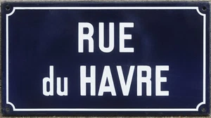 Old vintage blue French enamel street sign plaque plate rue du Havre le harbour - Picture 1 of 1