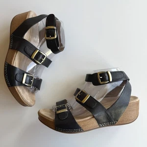 Sandalia cómoda negra con hebilla de gancho al tobillo envolvente de cuero Dansko Lou EU 40 US 9 - Imagen 1 de 10