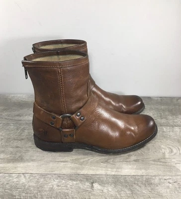 Mujer Frye #76870 Phillip Moto Arnés Cuero Marrón Botines Cortos Talla 7.5 Foto 1 de 4