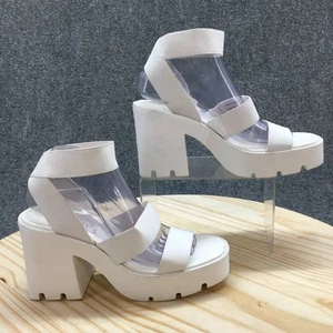 Madden Girl Sandals Womens 8 Temple Ankle Straps White Block Heels Open Toe NEW - Picture 1 of 23