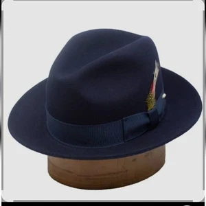 Capas Design Untouchable Men Classic Fedora Hat Navy Blue Wool Made USA Sz XX-L - Picture 1 of 10