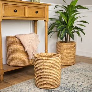 Northlight 3 Light Brown Natural Woven Table Floor Cylindrical Seagrass Baskets - Picture 1 of 7