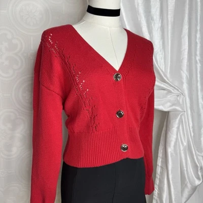 Marc New York Knit Button Cardigan Womens XS Red Gold Accents V-neck Sweater - Image 1 of 4