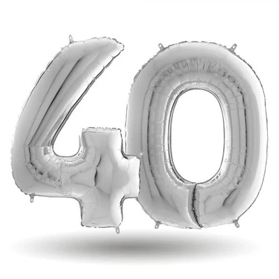 Pallone compleanno numero 40 anni Argento 101cm palloncini gonfiabile aria, ELIO - Immagine 1 di 2