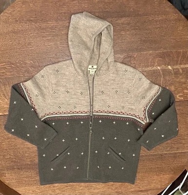 Woolrich Sweater Womens L Olive Heather Zippered Hooded Wool Embroidered Outdoor - Image 1 of 3