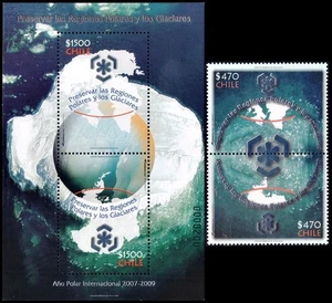 REGIONES POLARES Y GLACIARES-2009-SELLOS-CHILE- 1VAL. + S/S-MNH- - Imagen 1 de 1