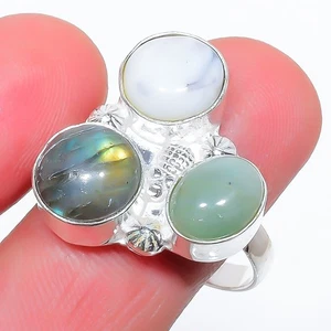 Natural Canadian Labradorite, Howlite Handmade Antique Ring 11.5 (11083) T82L - Picture 1 of 5