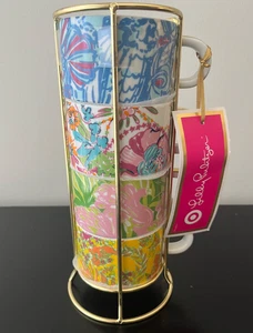 Lilly Pulitzer for Target Stacking Espresso Coffee Tea Mugs Cups with Stand NWT - Picture 1 of 10