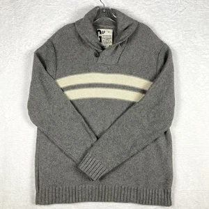 VTG Gap 90s Shawl Collar Knit Sweater Mens XL Gray White Striped Preppy Varsity - Picture 1 of 9