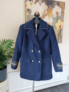 Anthropologie UVP 165 £ marineblau marine goldene Details mittellanger Vintage-Stil Mantel  - Bild 1 von 13