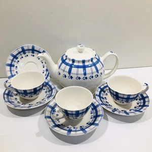 Le Gourmet Chef große Teekanne mit Tassen und Untertassen, blau Landhausstil - Bild 1 von 8