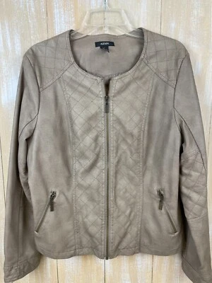 Jaqueta feminina de couro sintético Alfani tamanho grande bege zíper completo *LEIA - Imagem 1 de 4