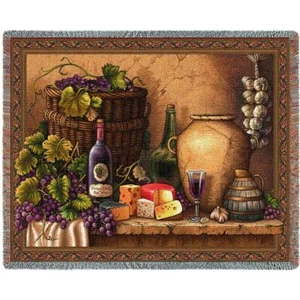 72x54 WINE TASTING Grapes Cheese Vineyard Tapestry Afghan Throw Blanket  - Picture 1 of 1