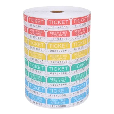 L LIKED 8000 Assorted Double Raffle Tickets 2000 per Roll 50/50 Blue Green Red Yellow