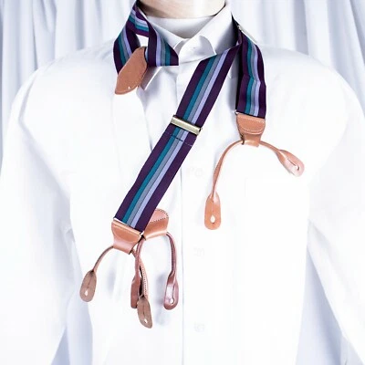 DOONEY & BOURKE Purple Lavender Gray Green Striped Men Button Loops Suspenders - Image 1 of 4