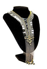 Beautiful Fabric Necklace By Michal Negrin Elegant  With Black Crystals.