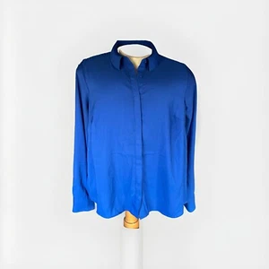 Torrid Button Up Blouse Womens 00 US 10 Blue Long Sleeves - Picture 1 of 7