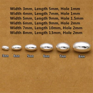 925 Sterling Silver Oval Beads for Bracelet Necklace 2mm 3mm 4mm 5mm 6mm 7mm 8mm - Picture 1 of 3
