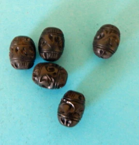 5 Carved Ebony Wood Oval Beads 3.5m Hole 15x20mm - Picture 1 of 3
