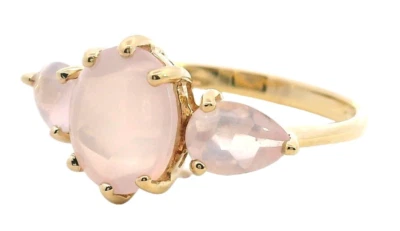 Elegante anillo de cuarzo rosa de oro amarillo de 9 quilates - romántico y atemporal Foto 1 de 4