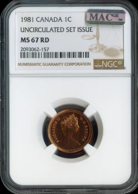 1981 Canada Small Cent NGC MS67 RD MAC - Quality - Image 1 of 2