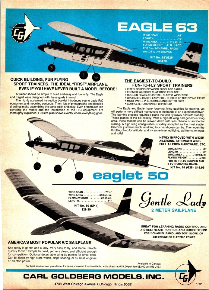 Goldberg Eagle 63 RC Airplane Print Ad Ephemera Wall Art Decor Eaglet Gentl Lady - Image 1 of 1