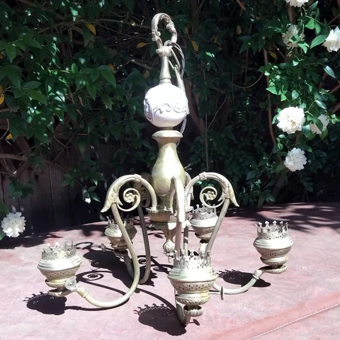 Electrolier-Early 20th Century, Gilt Metal, Electric 6 Arm Chandelier Cover