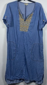Democracy Womens Sz XL Boho Western Dress Denim Chambray Embroidered Lyocell - Picture 1 of 5