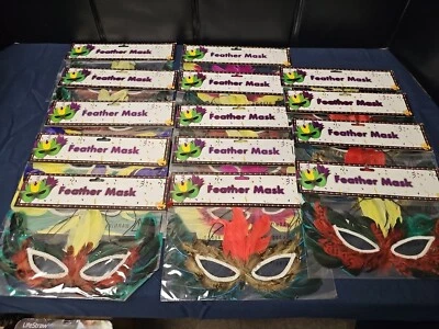 27 Feather Mardi Gras Mask one size fits Most   New In Package  - Image 1 of 4