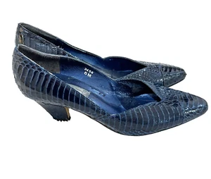 Vtg J Renee Pump Womens Navy Blue Heels 6M Snakeskin Stiletto Pointed Toe 90s - Picture 1 of 14