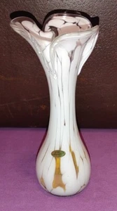 22 cm DESIGN Vase - UNTERFANG GLAS - weiß/ transparent Einschmelzungen - VINTAGE - Photo 1/2