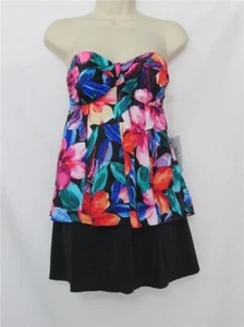Nuevo con etiquetas Caribbean Joe Swim 2 Piezas Tankini Estampado Floral con Falda de Natación Negra Talla 8 - Imagen 1 de 5